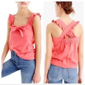 J Crew bow top sunset coral sweetheart ruffle top